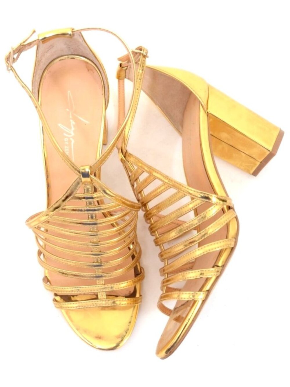 Daya by Zendaya "Soda" Size 8 Caged Gold Metallic Dress Sandals Cocktail Party